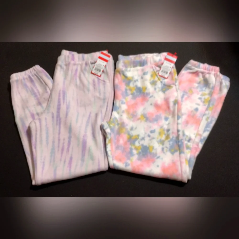 Girls XL Plus Fleece Pants Joggers PJ Bottoms Tye-Dye 2 Pair Lot 14 16 Soft New - Picture 1 of 12